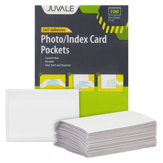 plastic sleeves index cards 3" x 5" Clear Self-Adhesive Pocket Sleeves